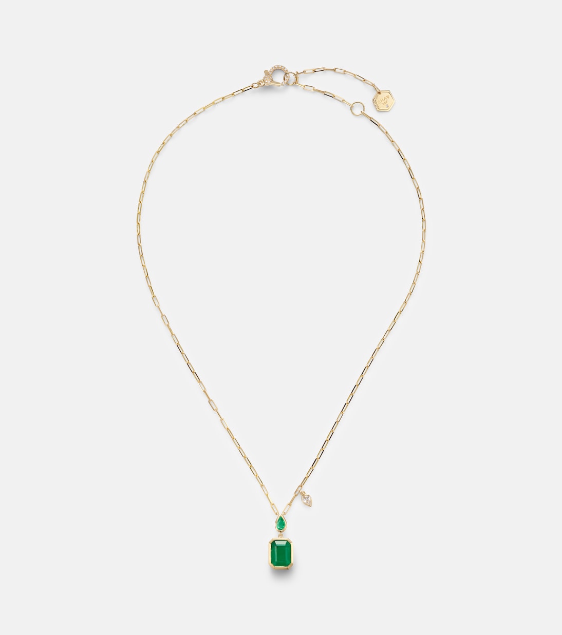 18kt gold pendant necklace with emeralds and diamond | Shay Jewelry