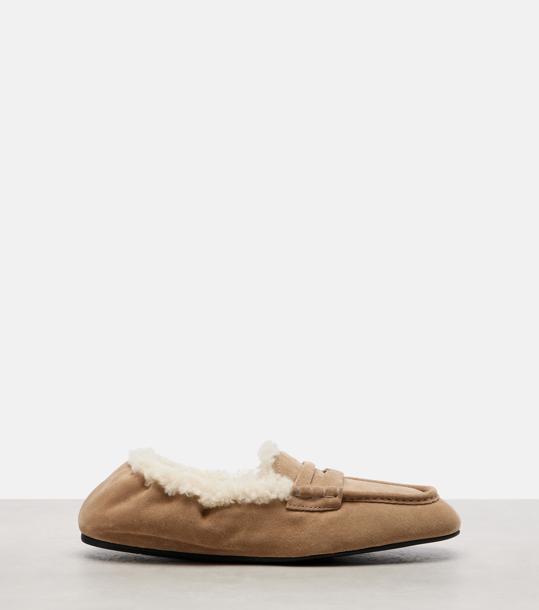 Shearling-lined suede penny loafers | Miu Miu