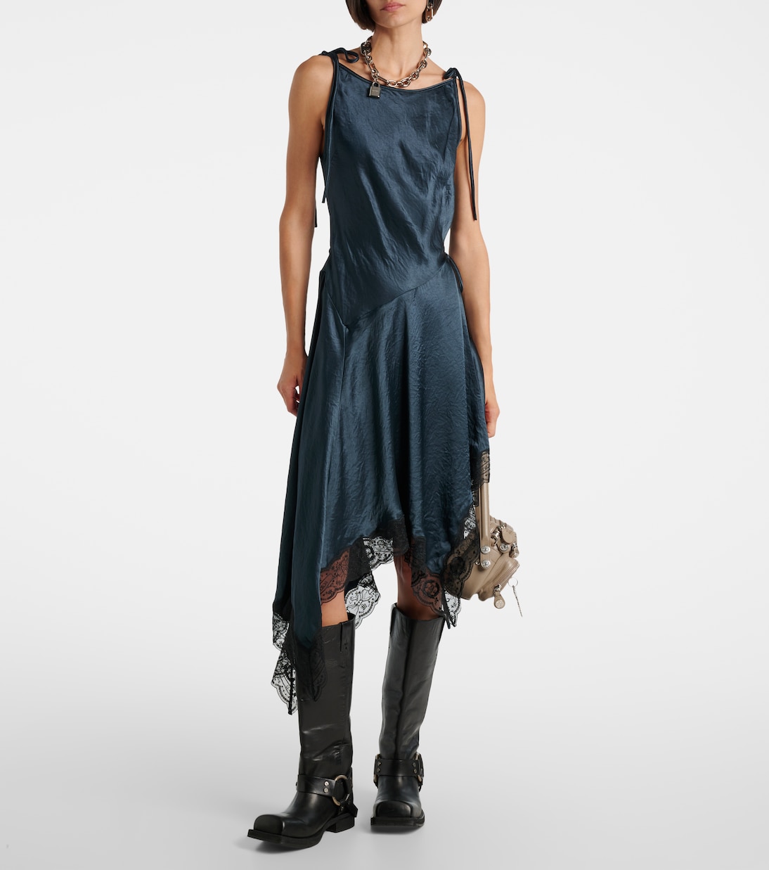 Abito asimmetrico in raso con pizzo | Acne Studios