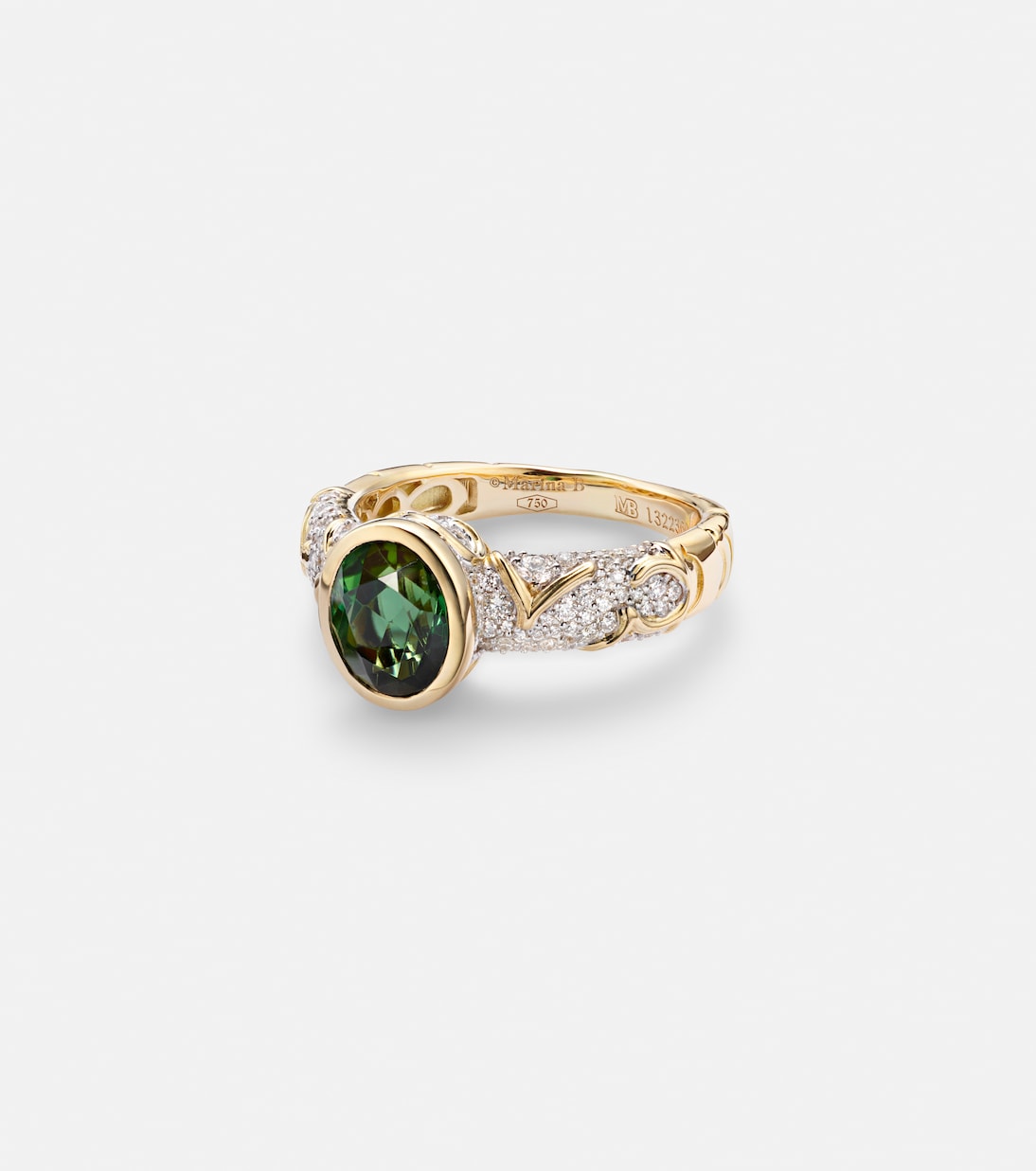 Ondine 18kt yellow gold ring with diamonds and green tourmaline | Marina B