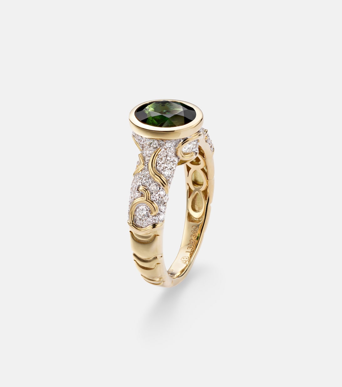 Ondine 18kt yellow gold ring with diamonds and green tourmaline | Marina B