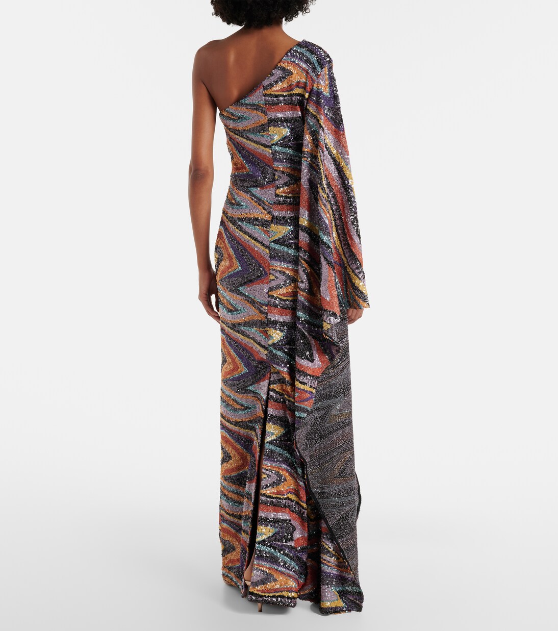 Sequined caped one-shoulder gown | Taller Marmo