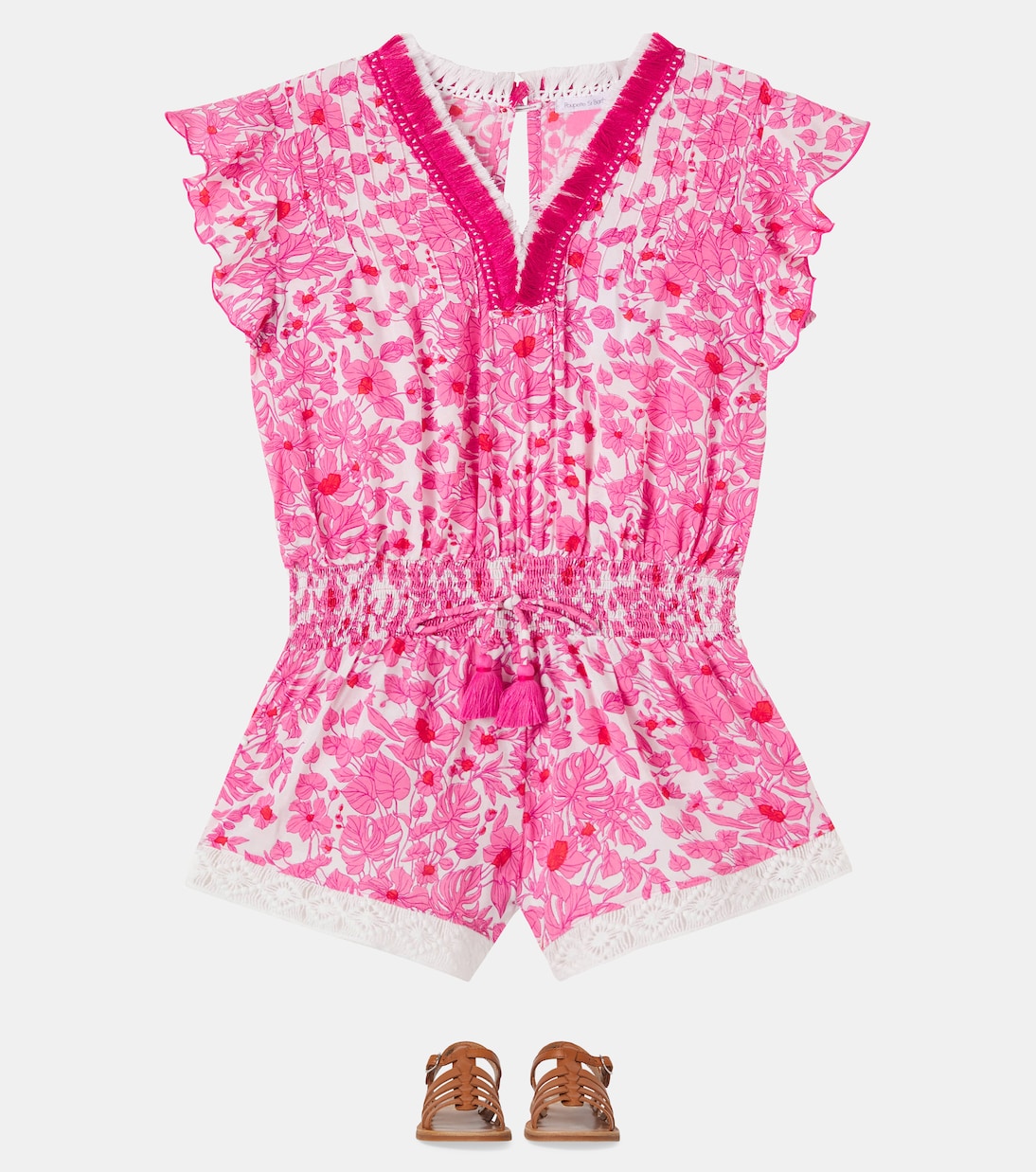 Sasha floral pleated playsuit | Poupette St Barth Kids