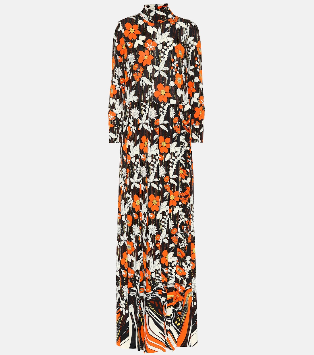 Vestido largo floral cuello alto | Prada