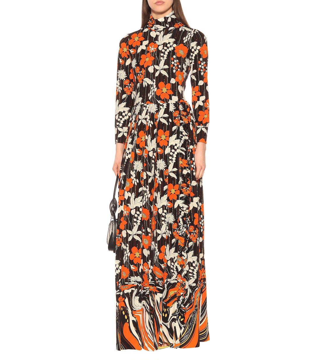 Vestido largo floral cuello alto | Prada