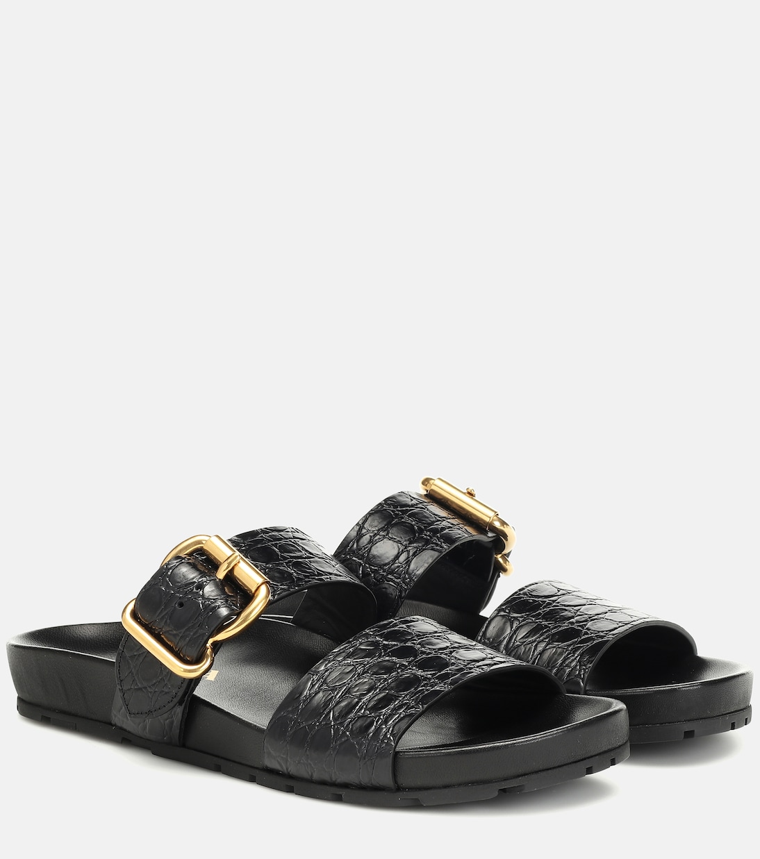 Croc-effect leather slides | Prada