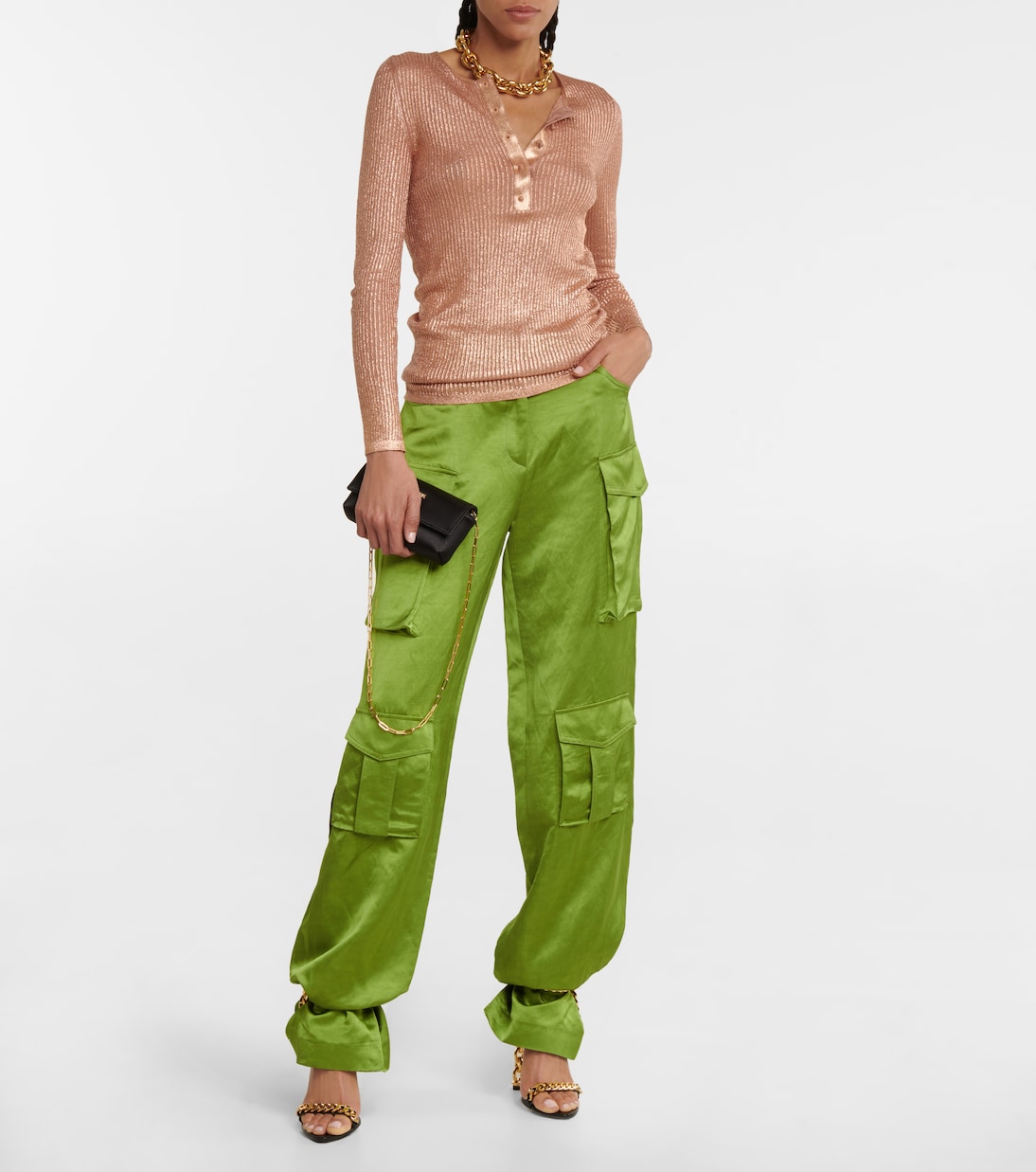 Pantalon cargo à taille haute en satin | Tom Ford