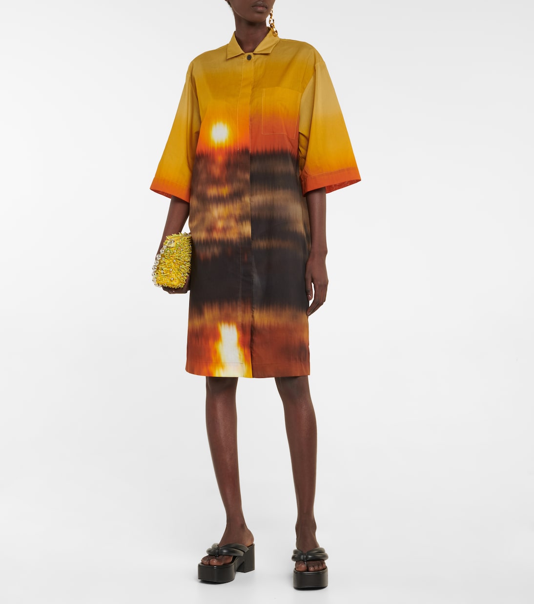 Abito chemisier in cotone con stampa | Dries Van Noten