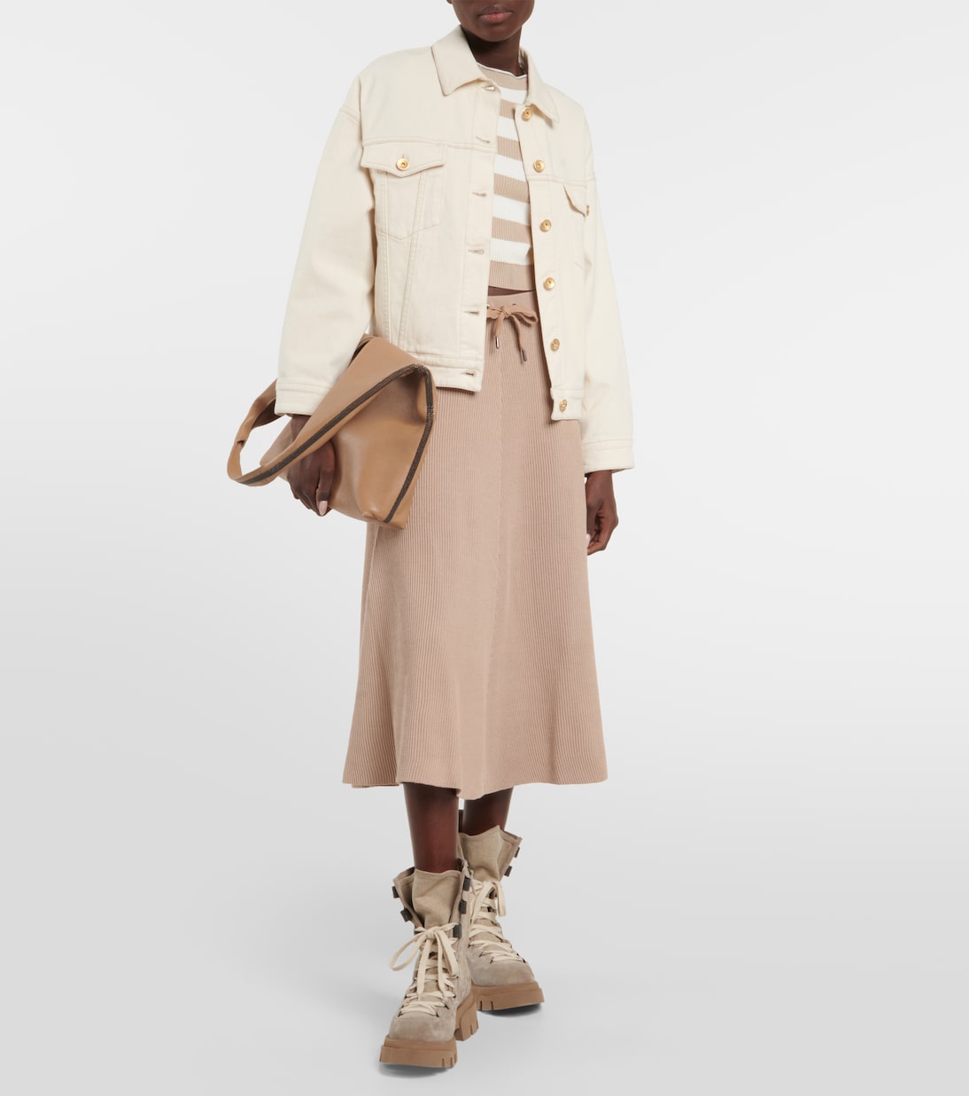 Falda midi de algodón de tiro alto | Brunello Cucinelli