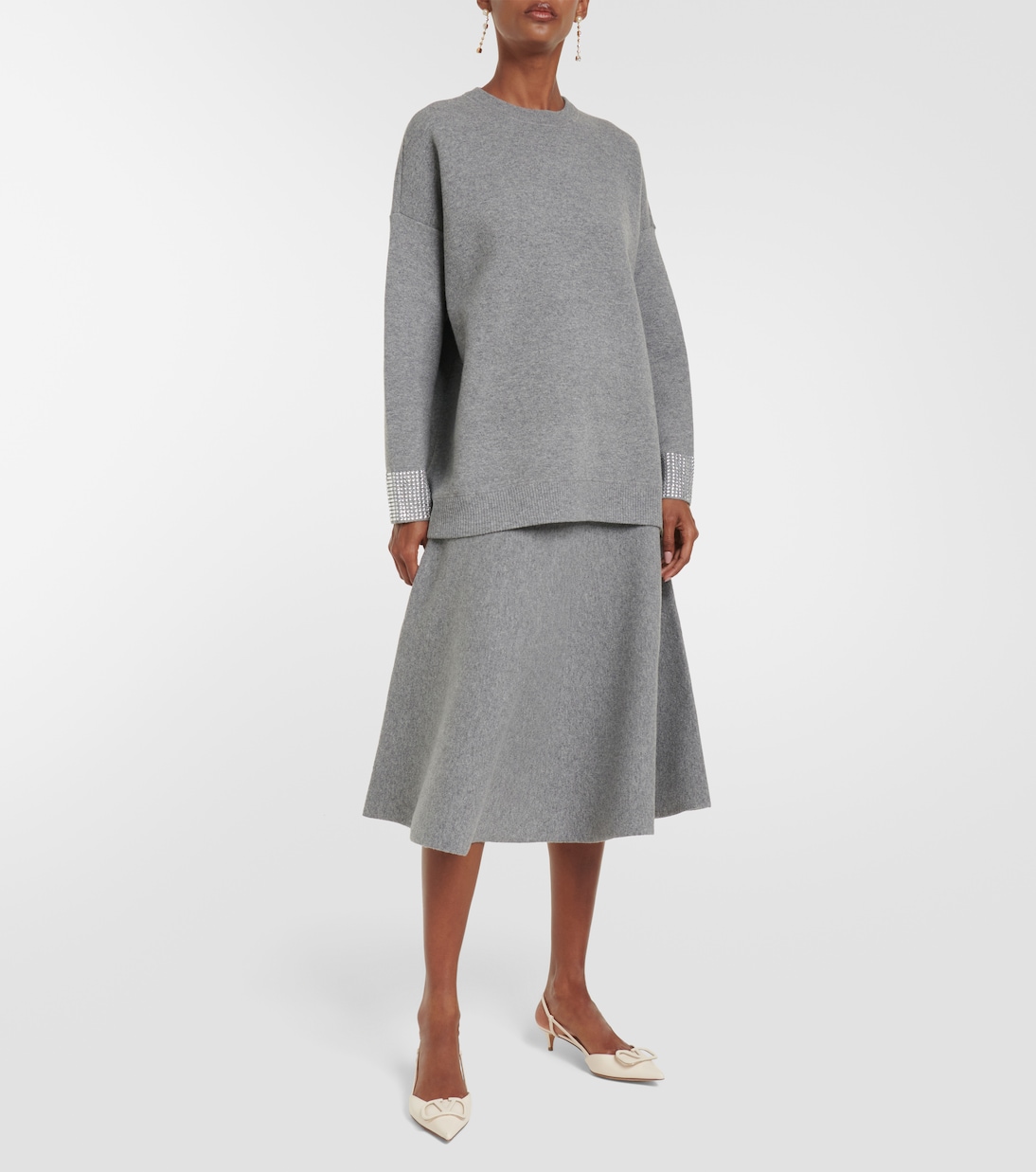 High-rise wool-blend midi skirt | Valentino