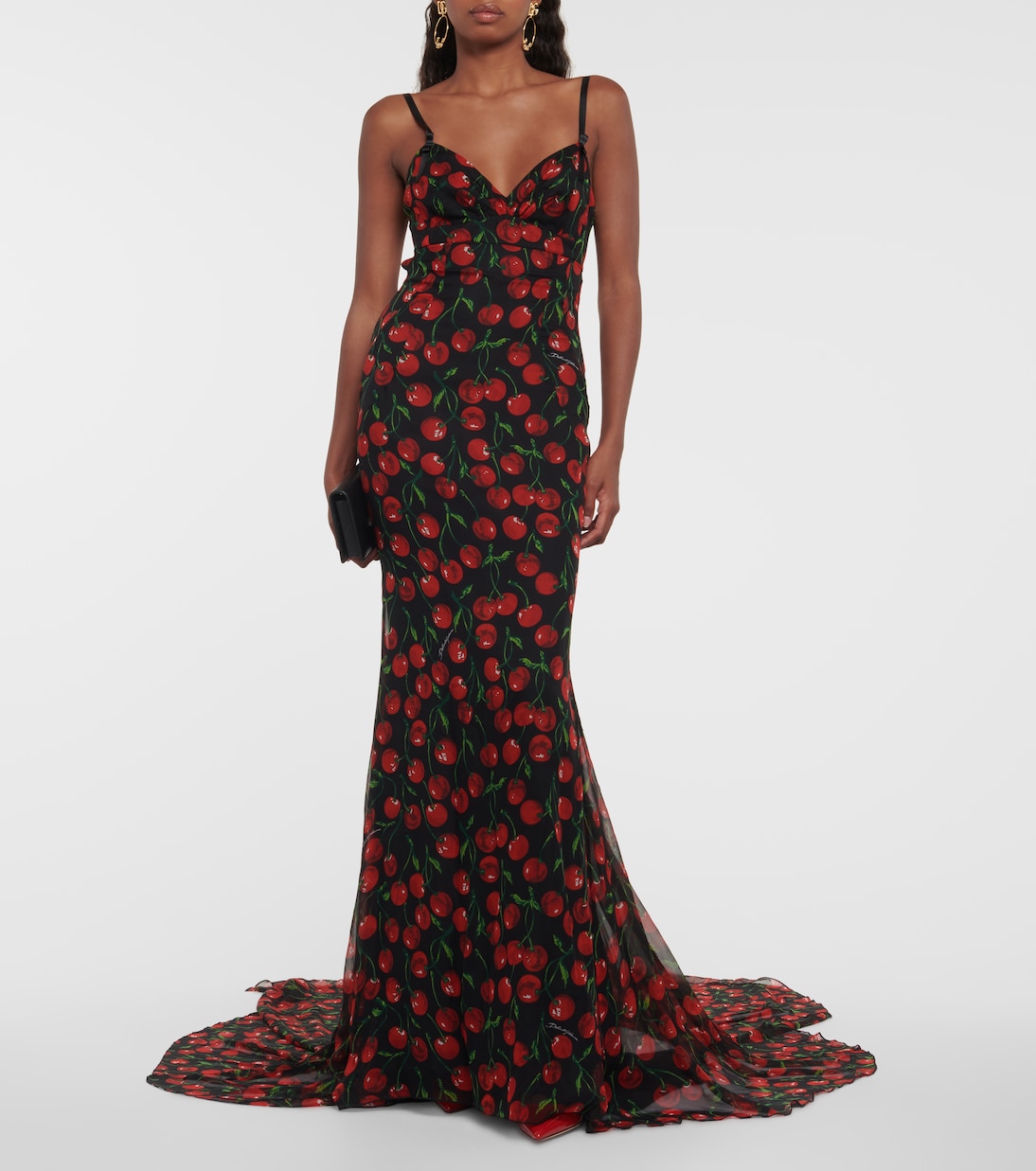 Cherry printed silk chiffon gown | Dolce&Gabbana