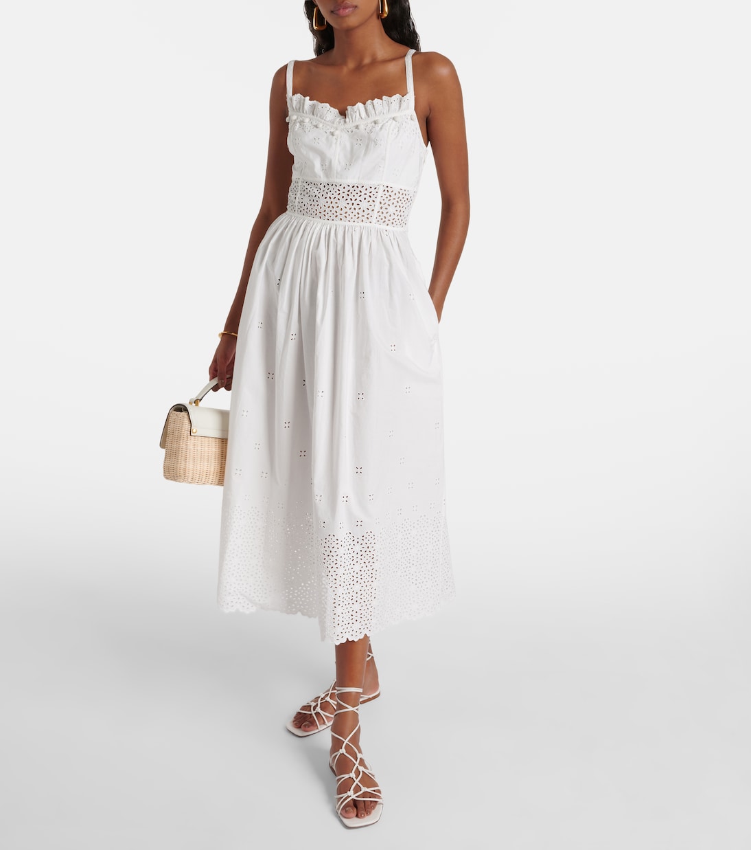 Abito midi Cowrie in cotone sangallo | Ulla Johnson
