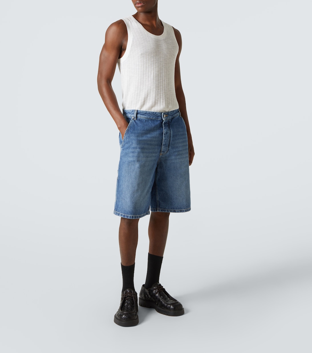 High-rise denim Bermuda shorts | Bottega Veneta