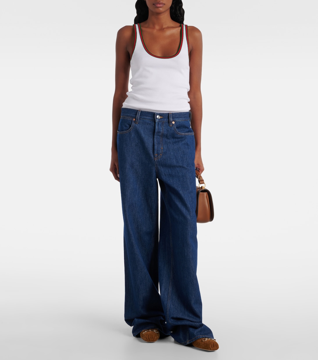 Jean ample bordé de cuir | Gucci