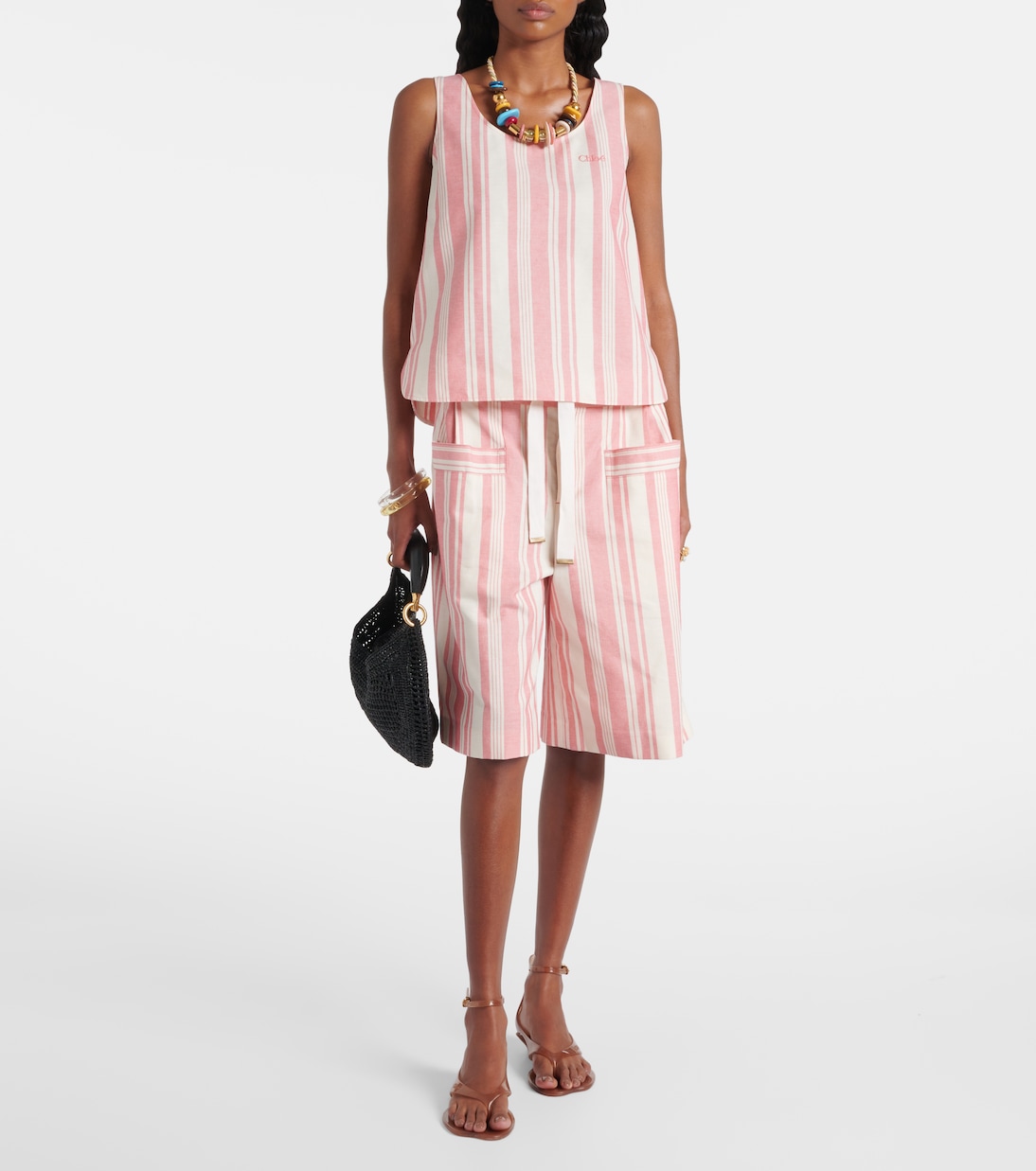 Top de algodón a rayas con logo | Chloé
