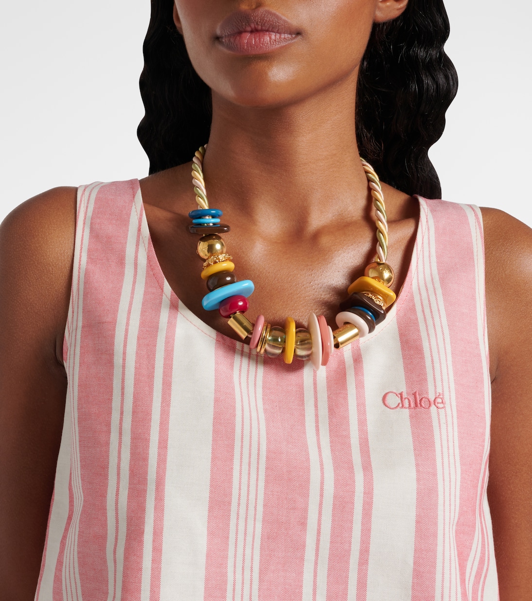 Top de algodón a rayas con logo | Chloé
