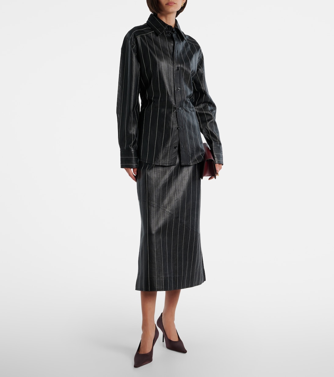 Jupe midi brodée en cuir | Victoria Beckham