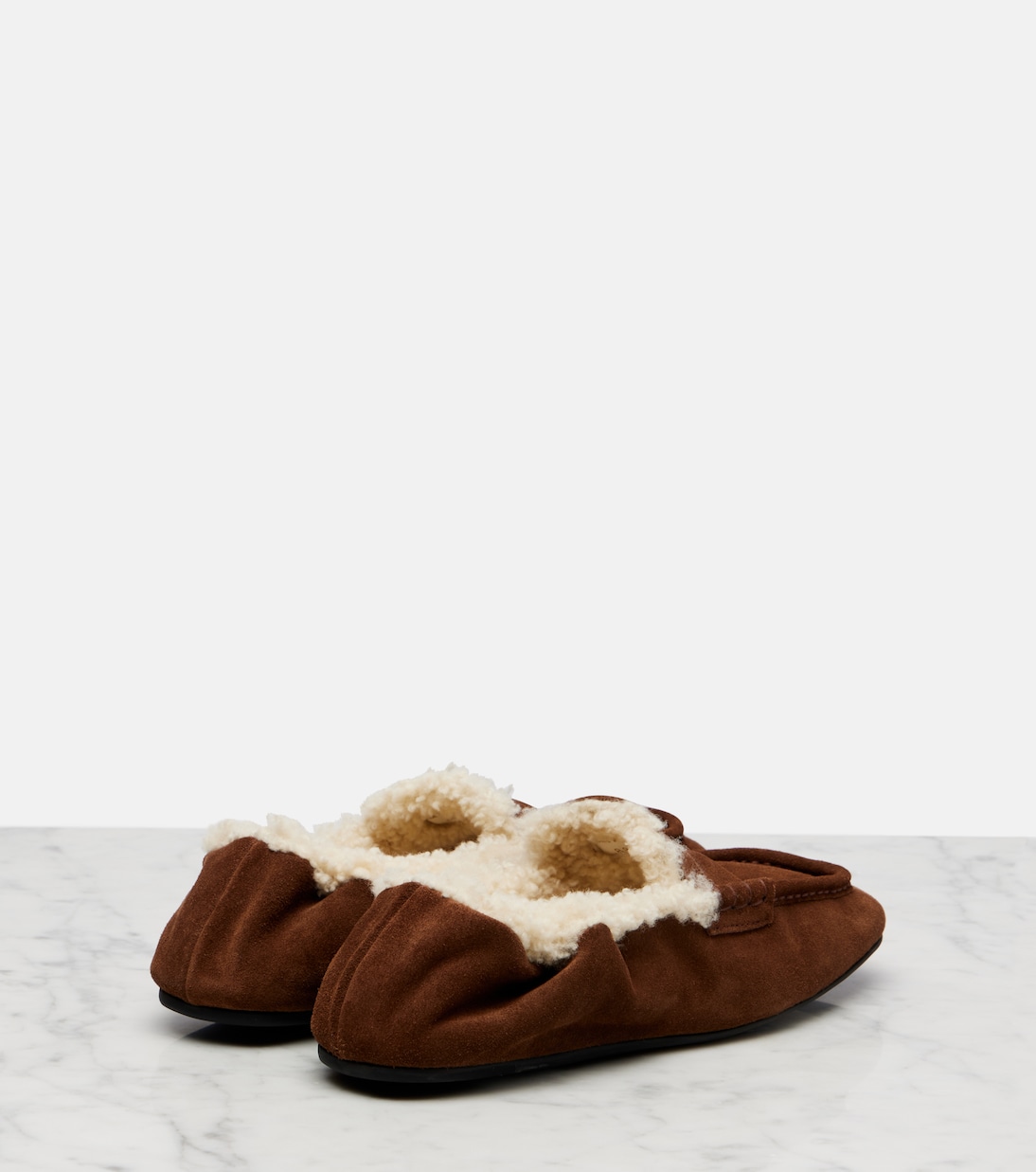Ruches shearling-lined suede penny loafers | Miu Miu