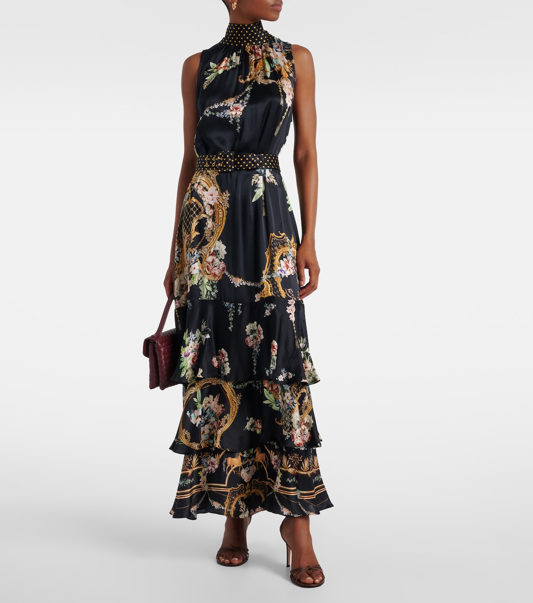 Belted floral tiered silk maxi dress | Camilla