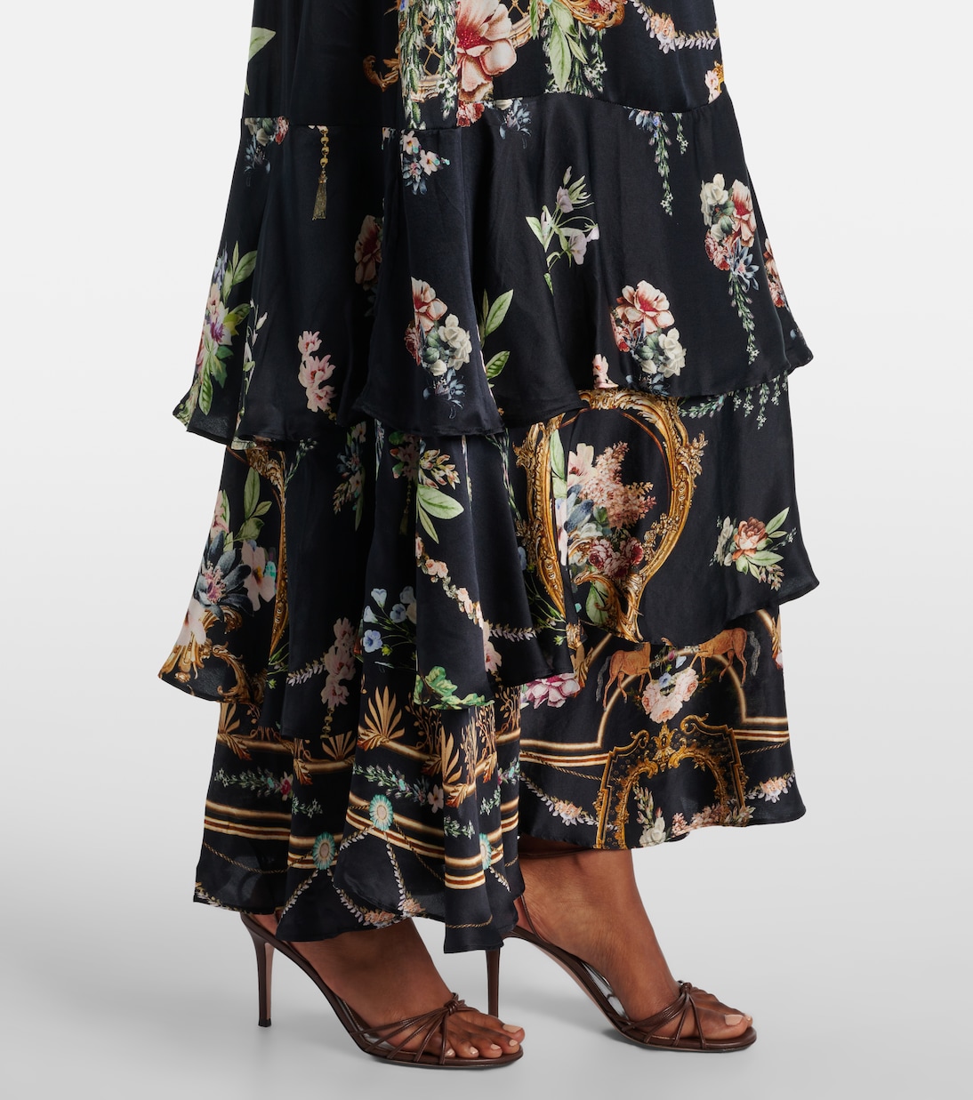 Belted floral tiered silk maxi dress | Camilla