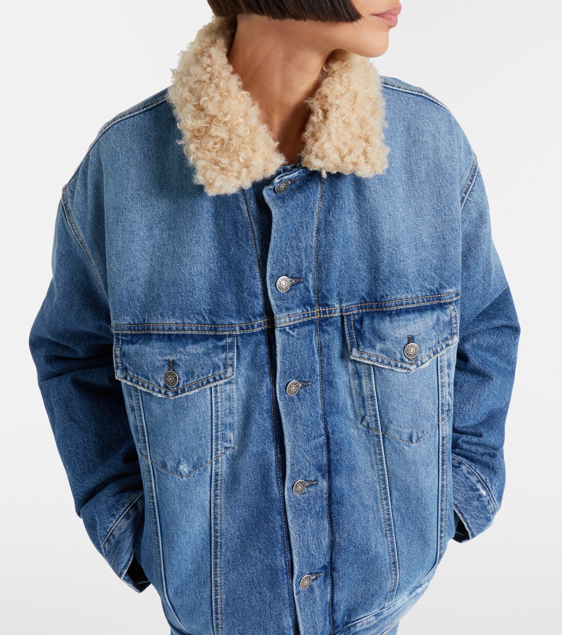 Teddy-trimmed denim jacket | Acne Studios