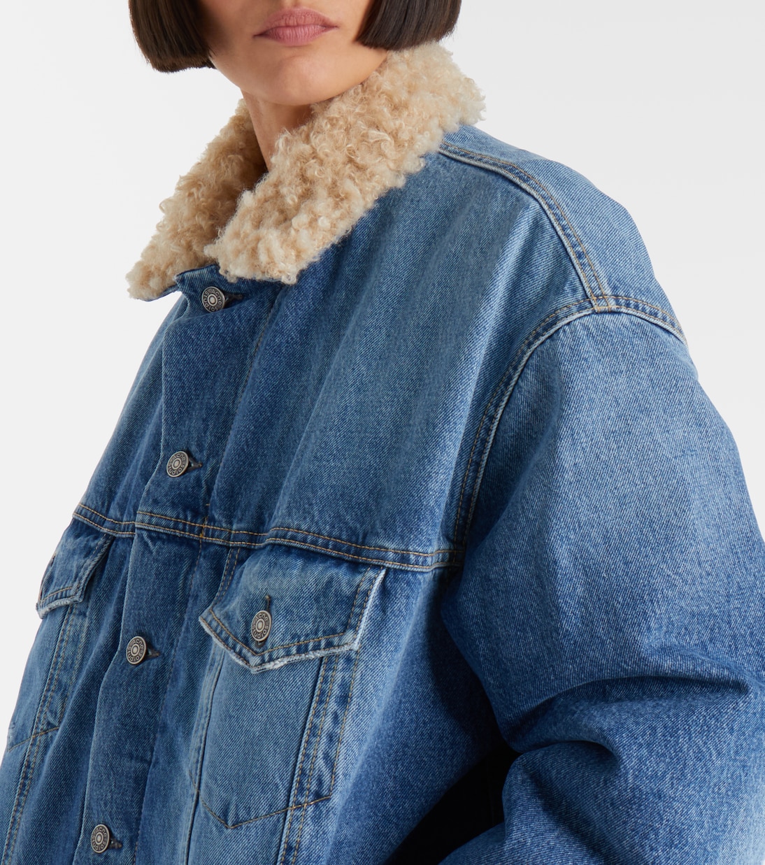 Teddy-trimmed denim jacket | Acne Studios