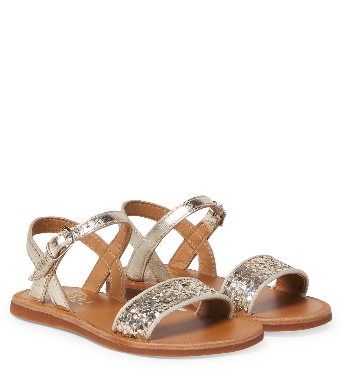 Sandalen Plagette Buckle aus Metallic-Leder | Pom d'Api