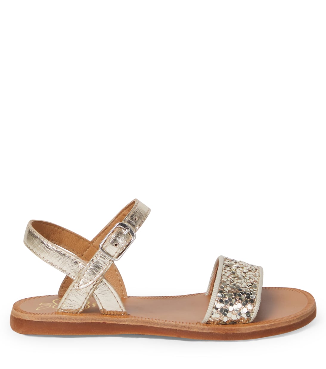 Sandalen Plagette Buckle aus Metallic-Leder | Pom d'Api