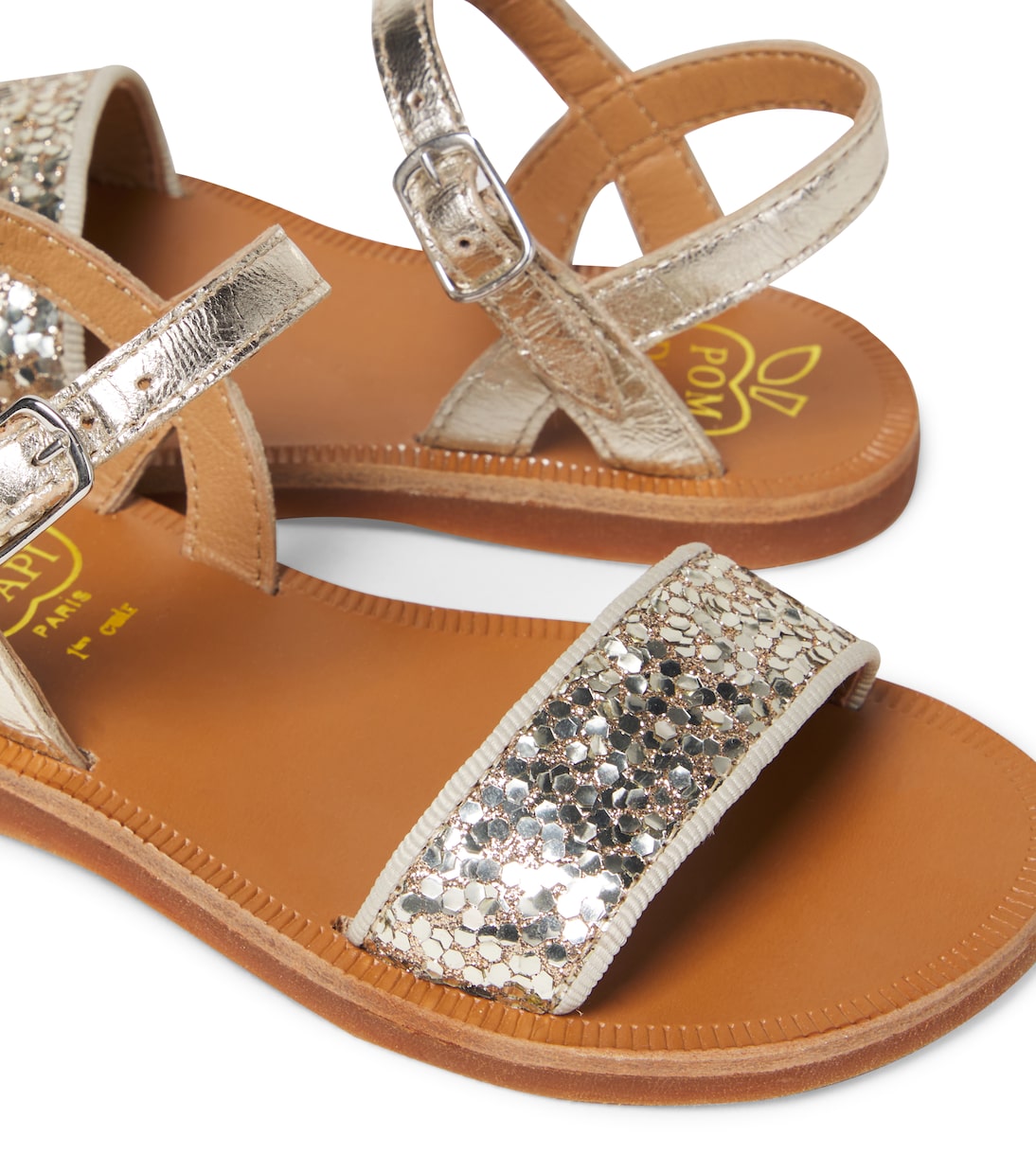Sandalen Plagette Buckle aus Metallic-Leder | Pom d'Api