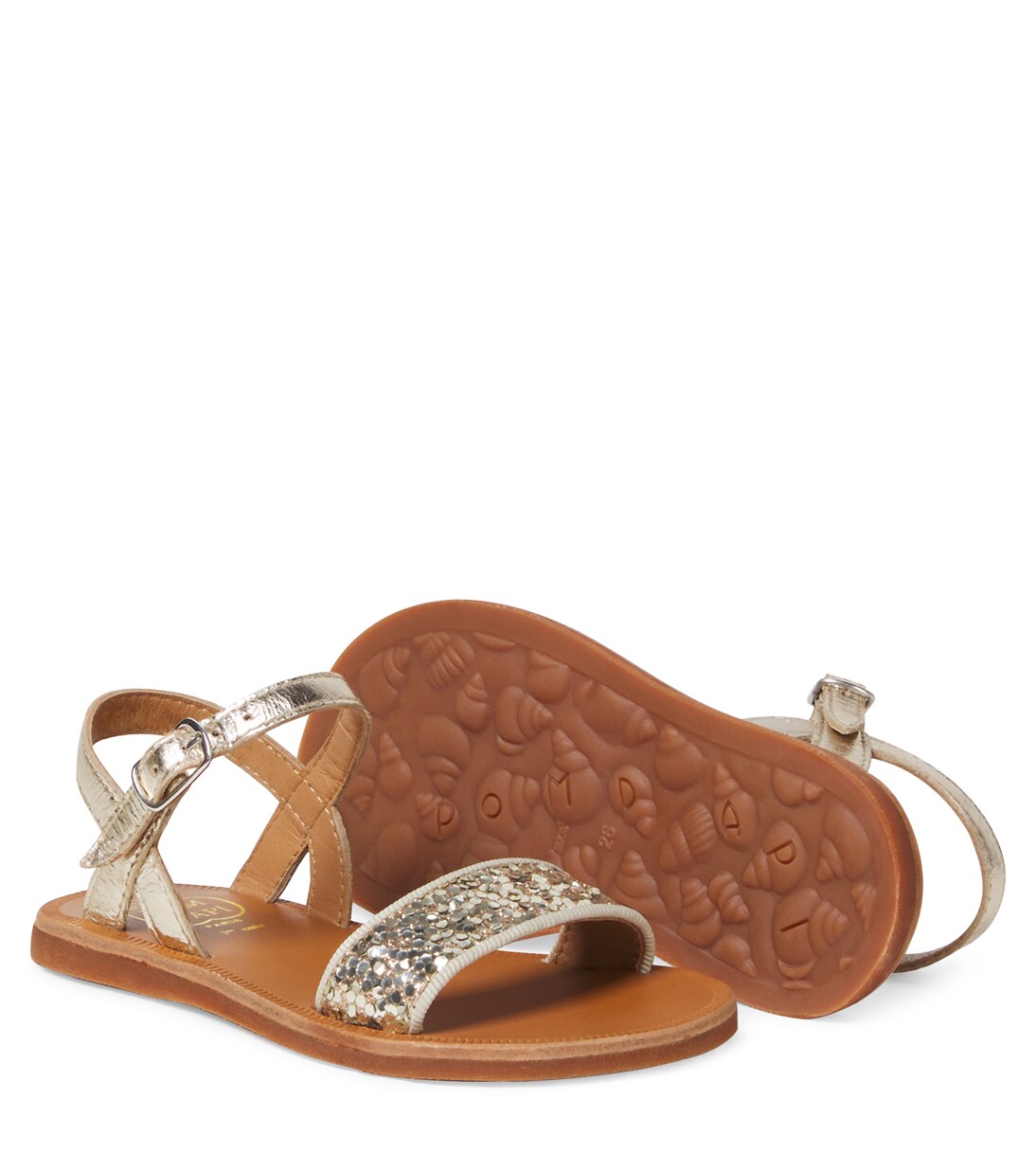 Sandalen Plagette Buckle aus Metallic-Leder | Pom d'Api