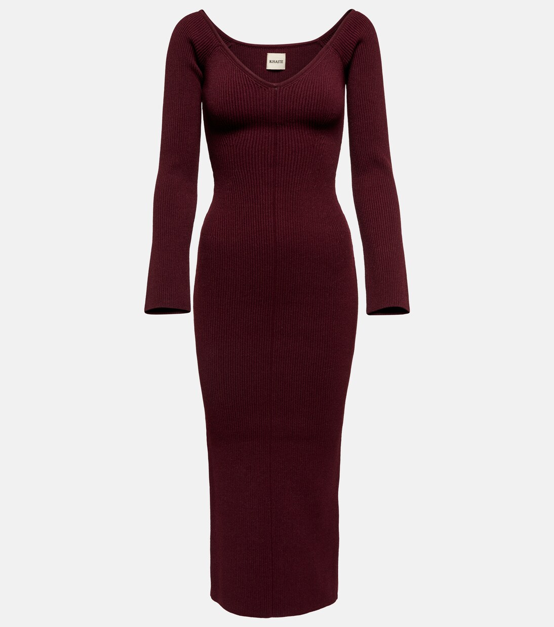 Pia off-shoulder ribbed-knit midi dress | Khaite