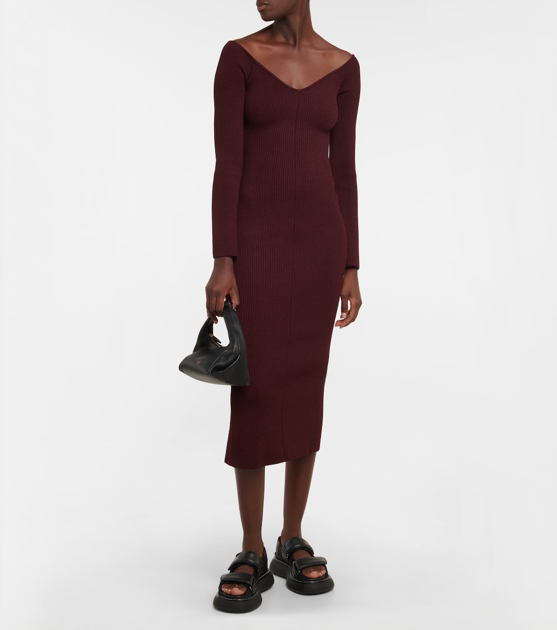 Pia off-shoulder ribbed-knit midi dress | Khaite