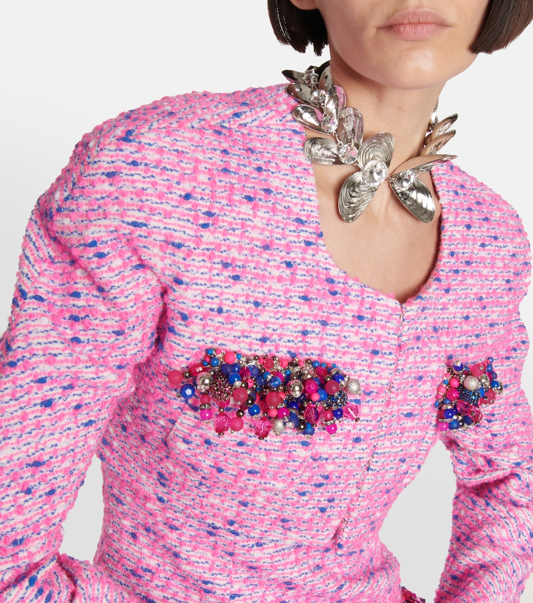 Embellished bouclé cropped jacket | Area