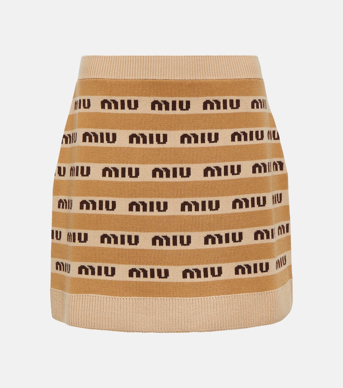 Mini-jupe en laine vierge à logo | Miu Miu