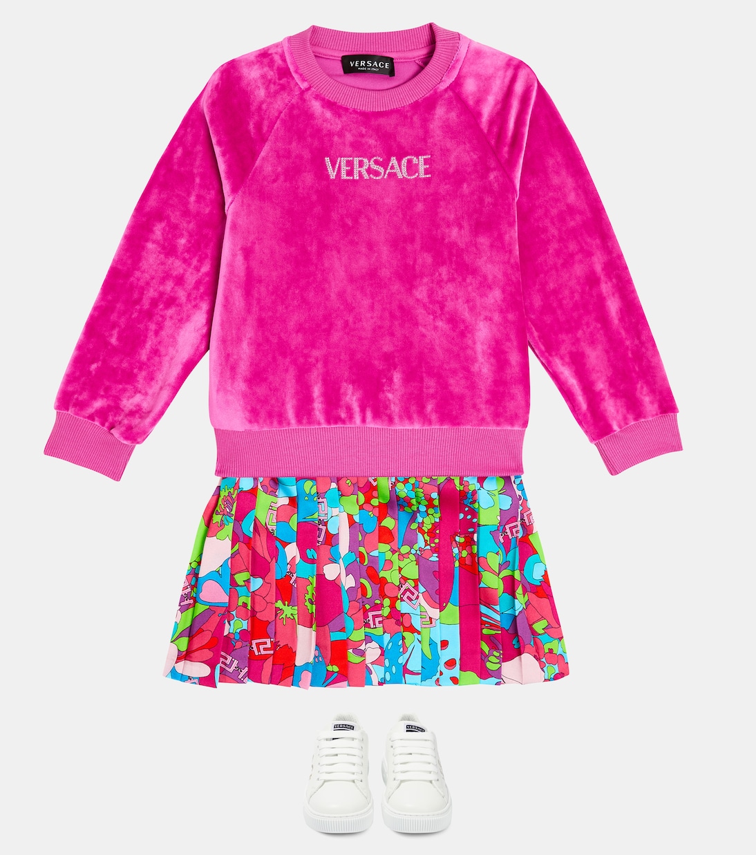 Abito in maglia a pieghe con logo | Versace Kids