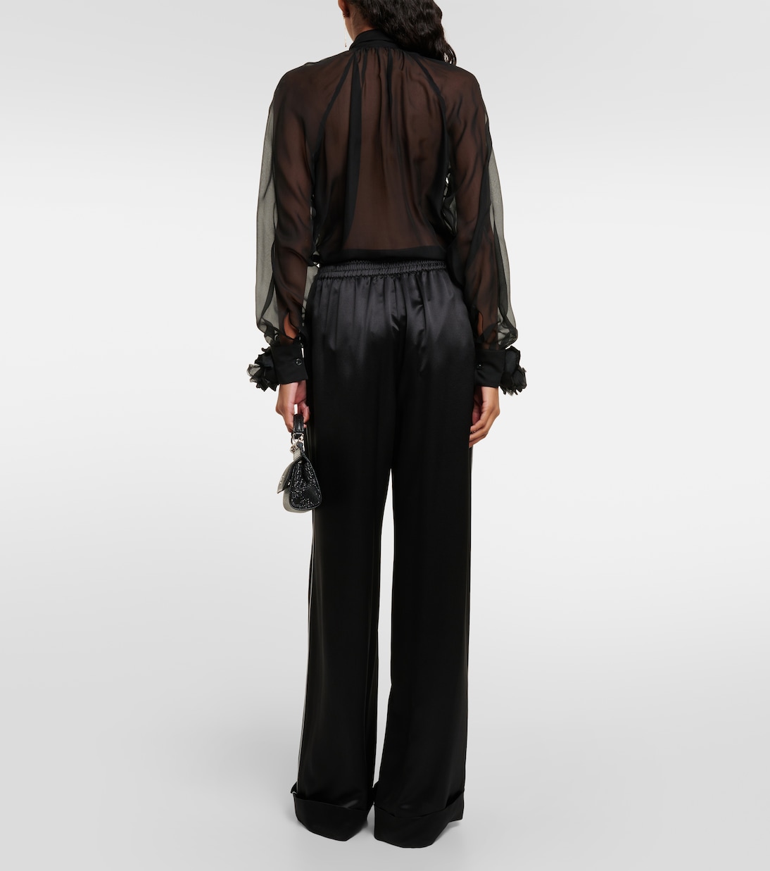 Pantalon ample à taille haute en soie mélangée | Dolce&Gabbana