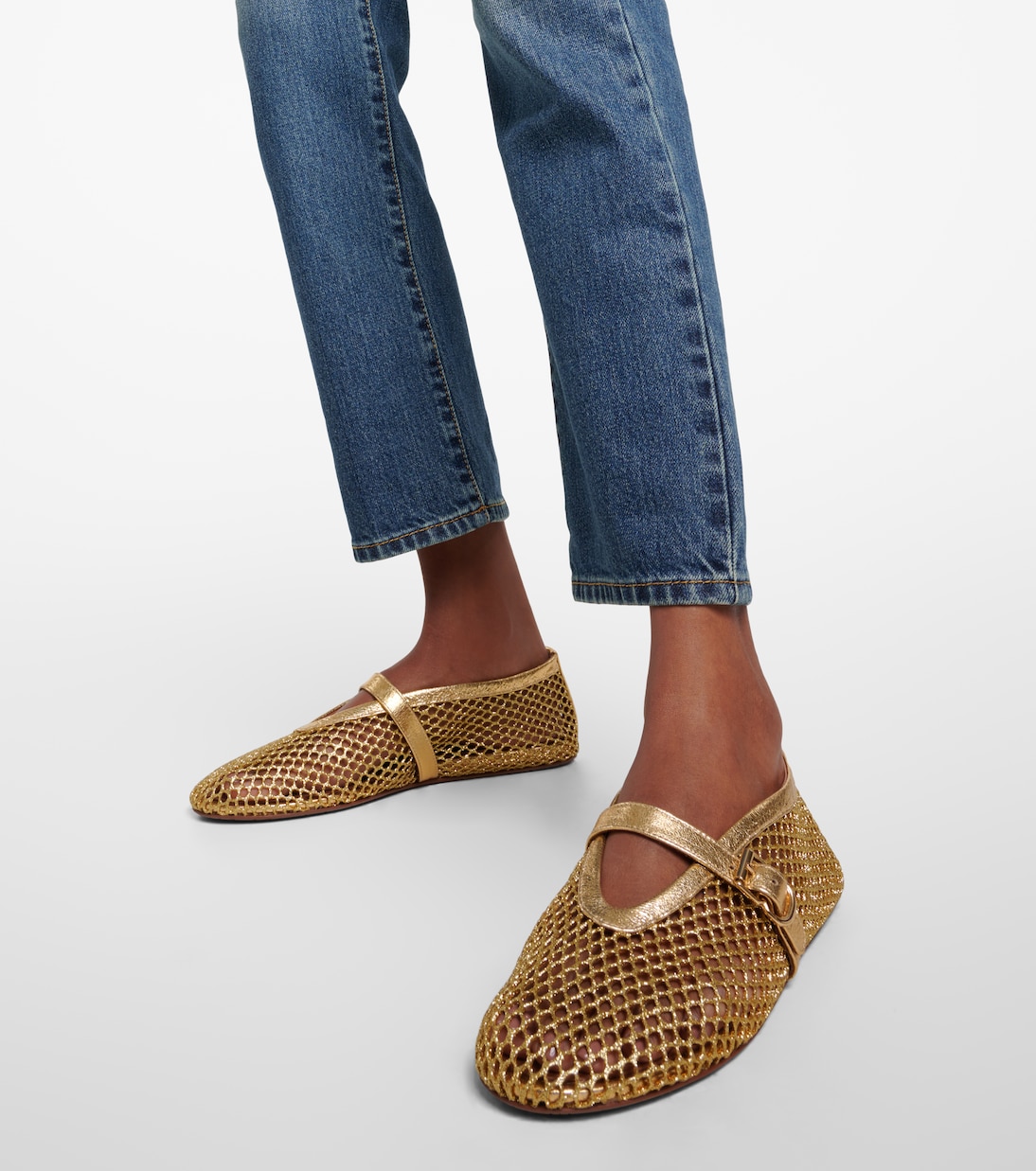 Fishnet metallic leather ballet flats | Alaïa