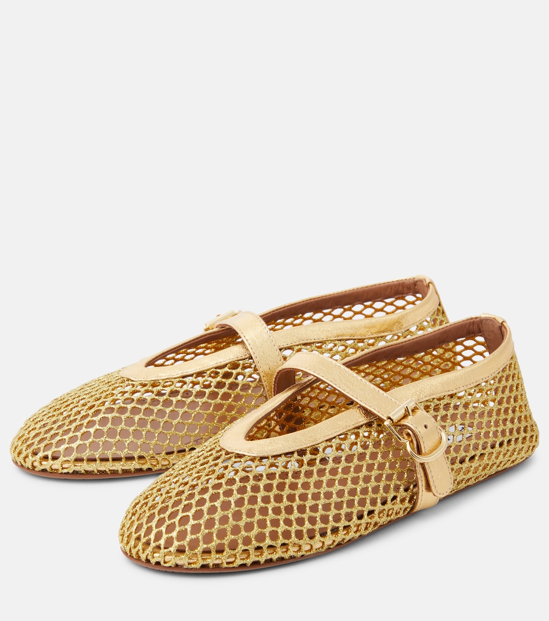 Fishnet metallic leather ballet flats | Alaïa