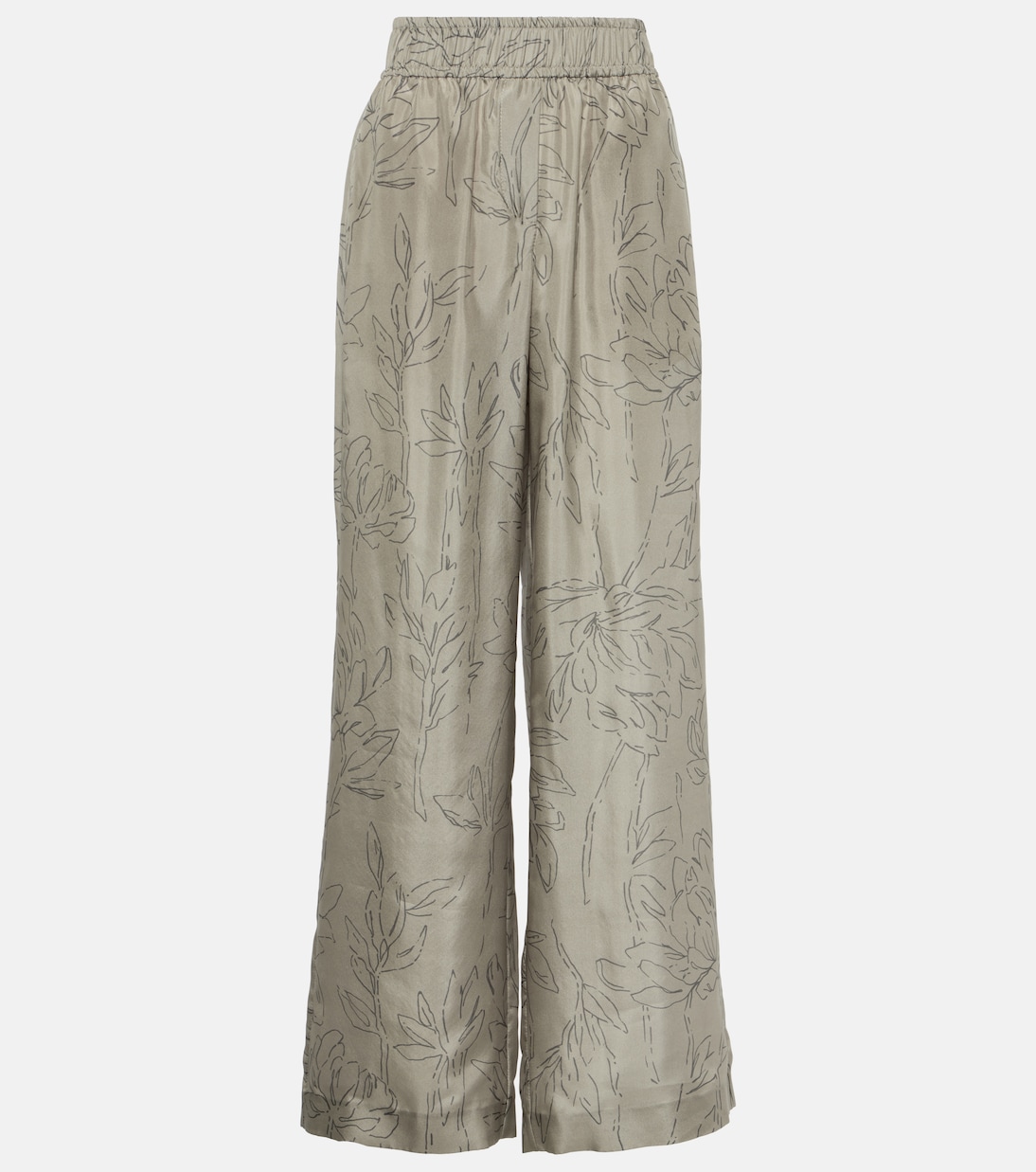 Pantalon ample en soie à fleurs | Brunello Cucinelli