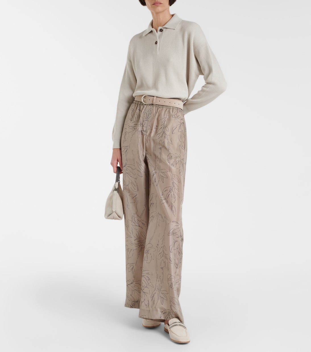 Pantalon ample en soie à fleurs | Brunello Cucinelli