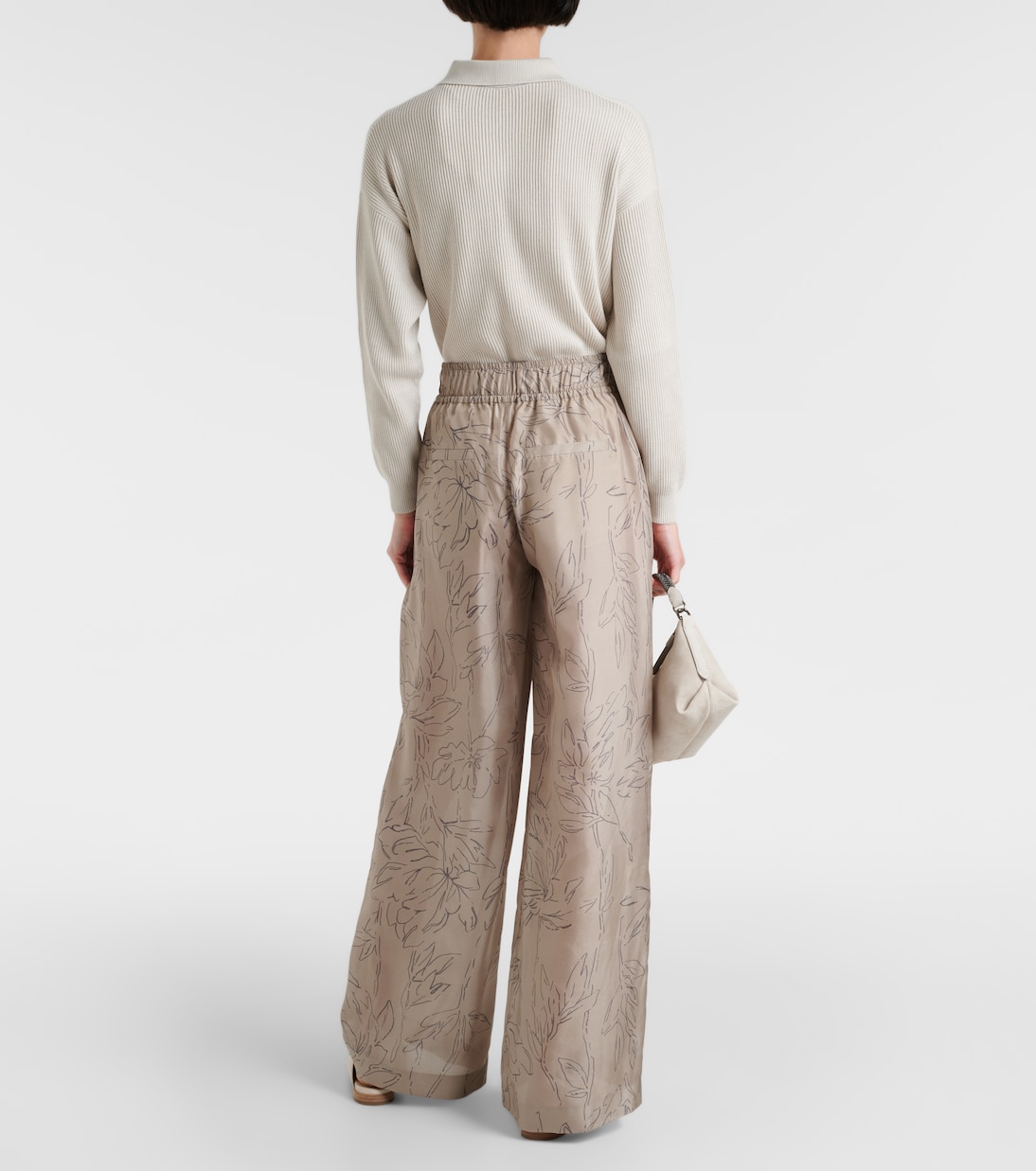 Pantalon ample en soie à fleurs | Brunello Cucinelli