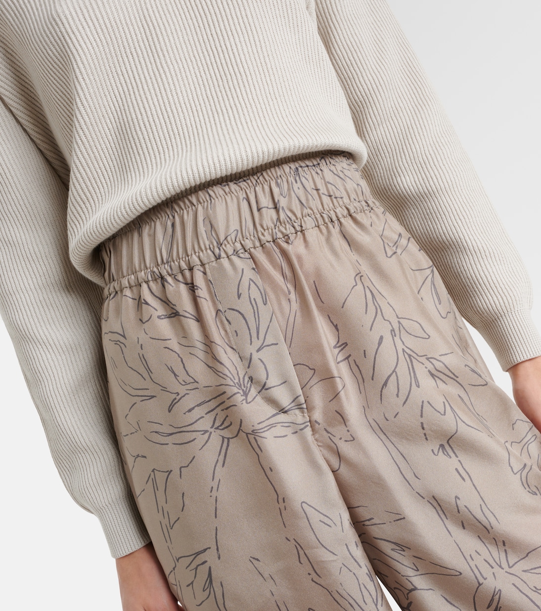 Pantalon ample en soie à fleurs | Brunello Cucinelli