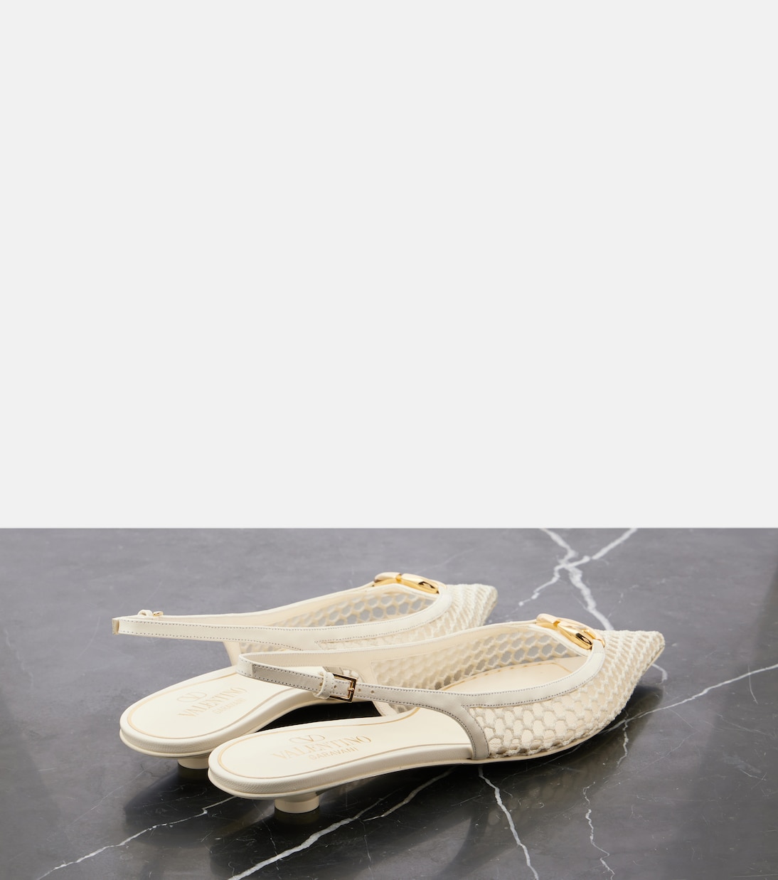 Ballerine slingback VLogo in mesh e pelle | Valentino Garavani