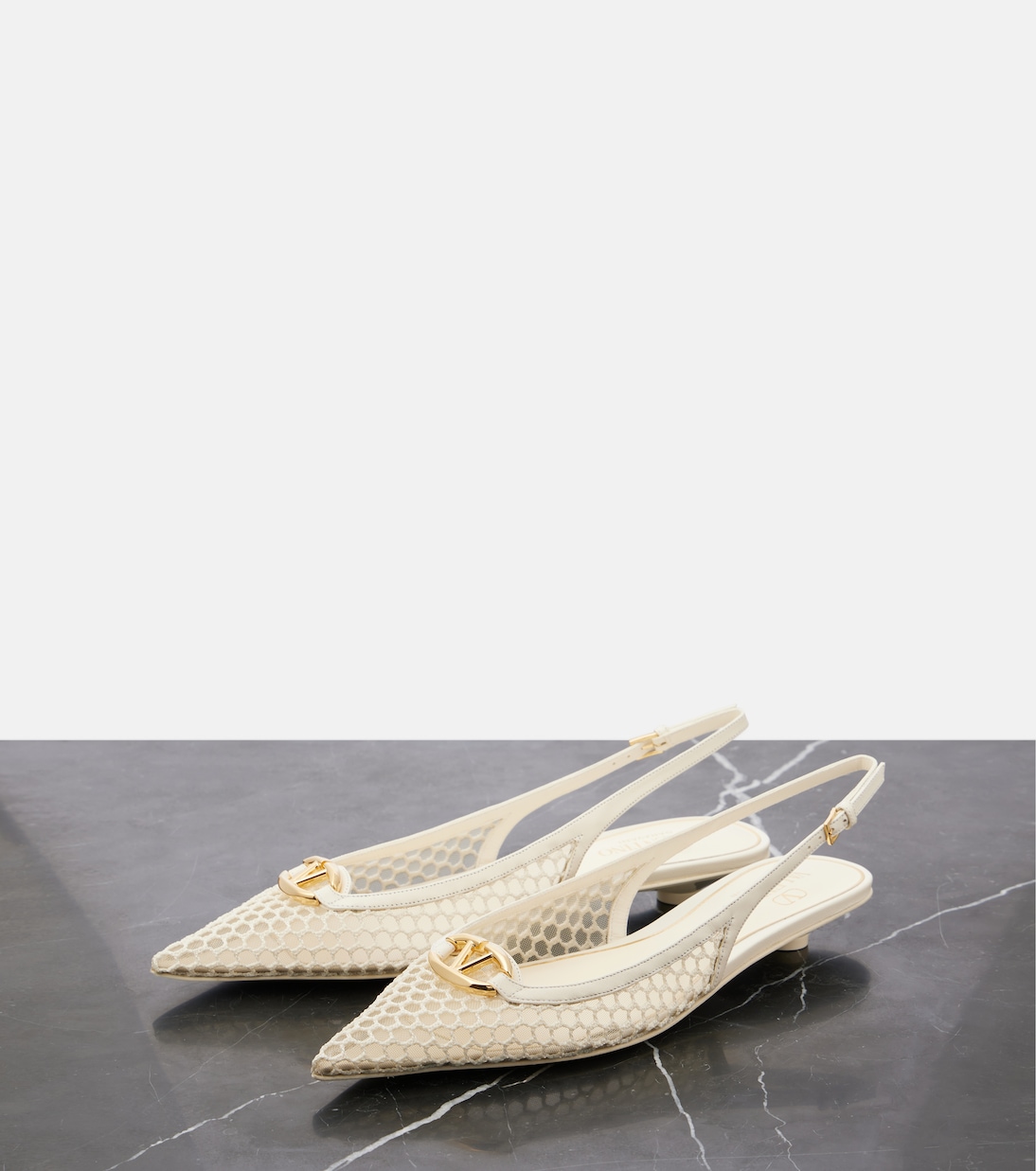 Ballerine slingback VLogo in mesh e pelle | Valentino Garavani