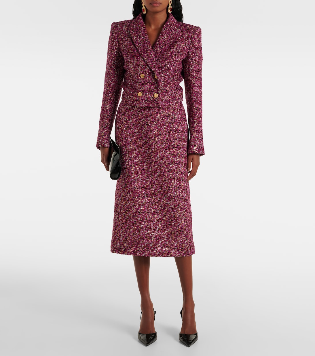 Jupe midi en tweed à sequins | Alessandra Rich