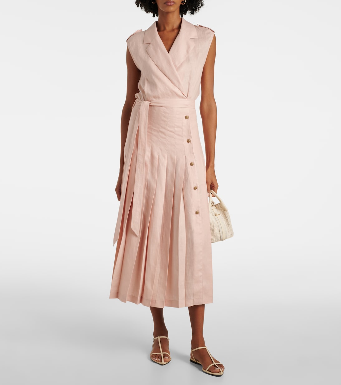 Vestido midi Bryce de lino plisado | Loro Piana