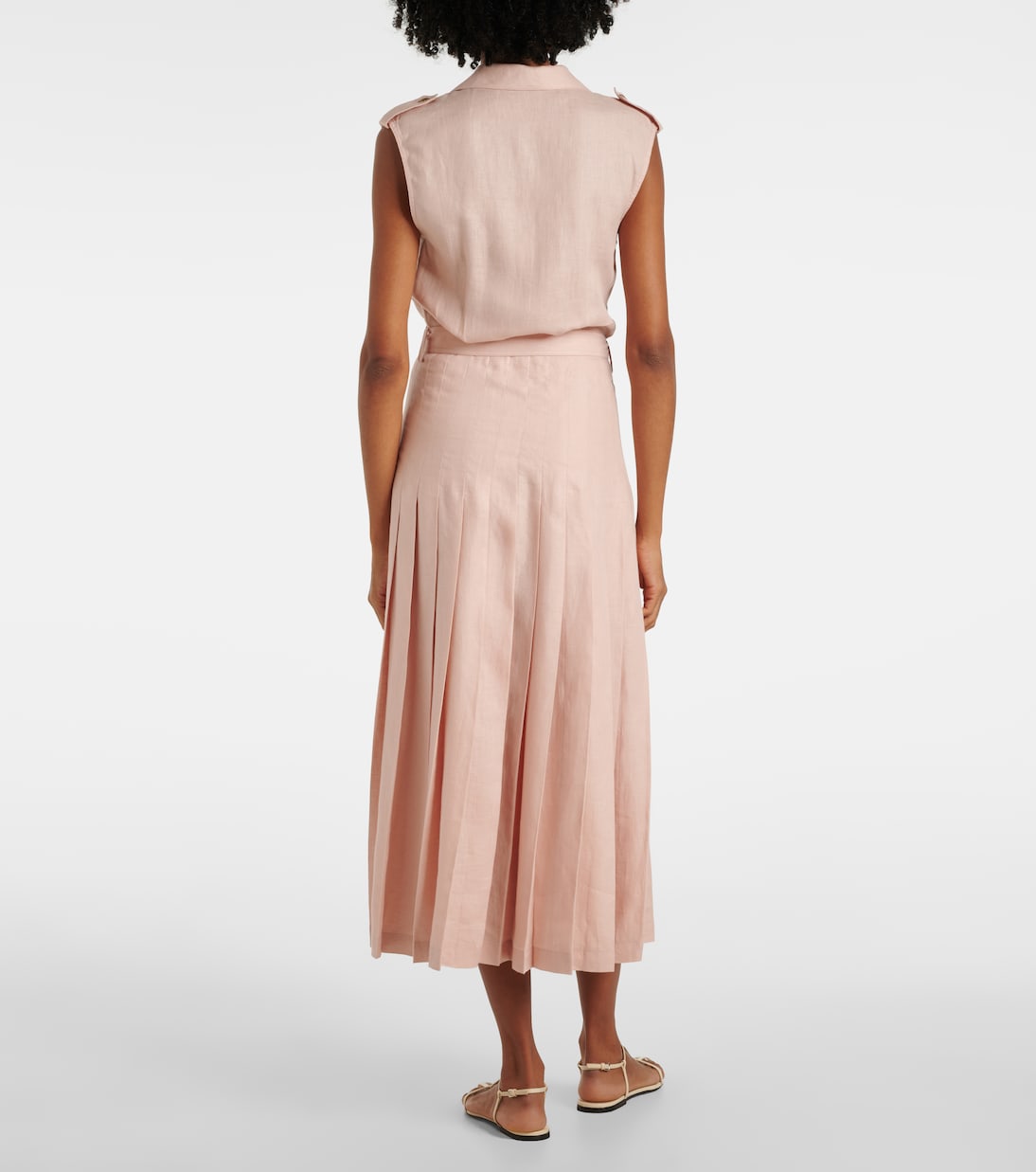 Vestido midi Bryce de lino plisado | Loro Piana