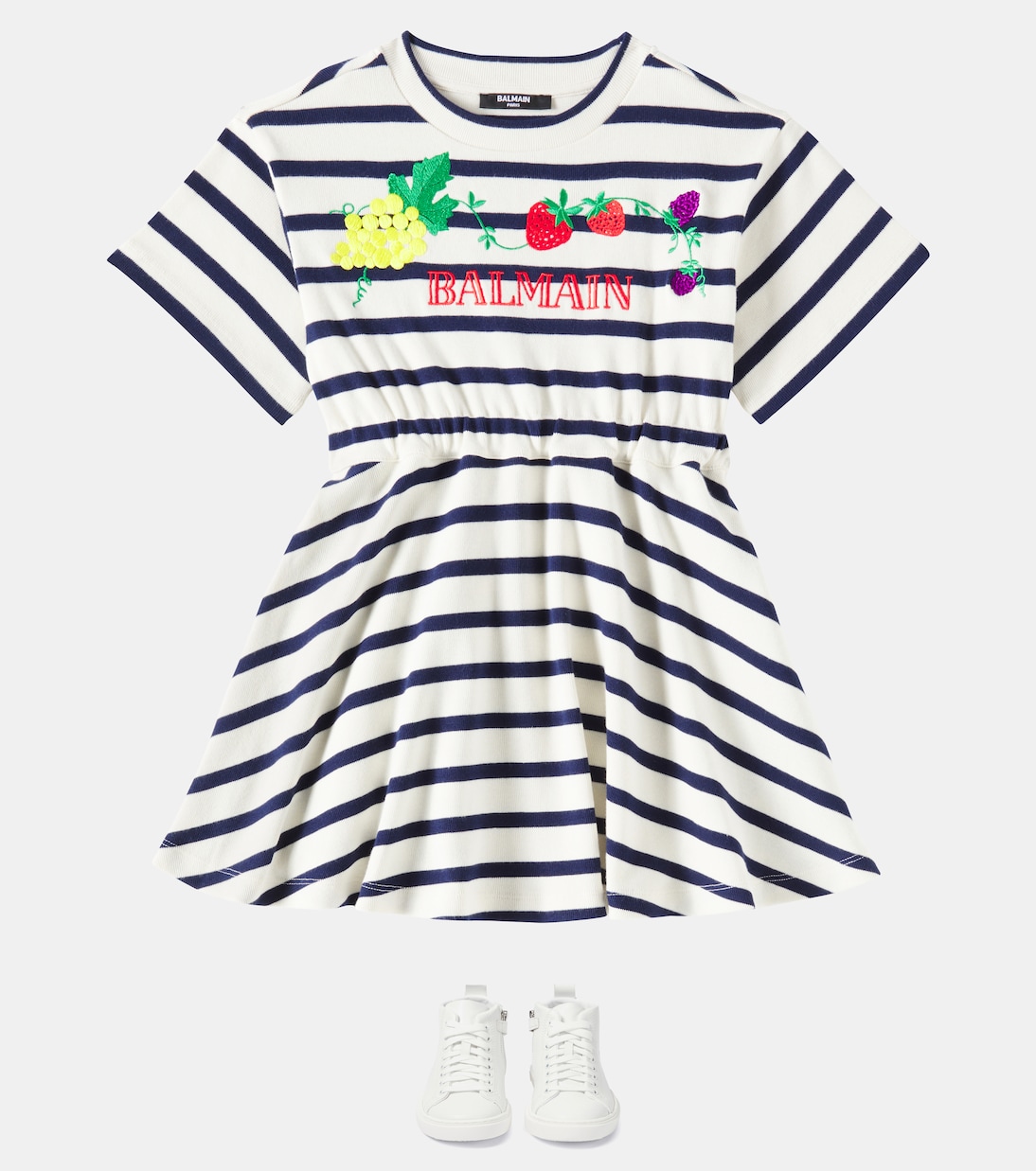 Abito in jersey di cotone a righe | Balmain Kids