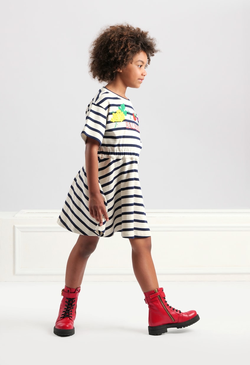 Abito in jersey di cotone a righe | Balmain Kids