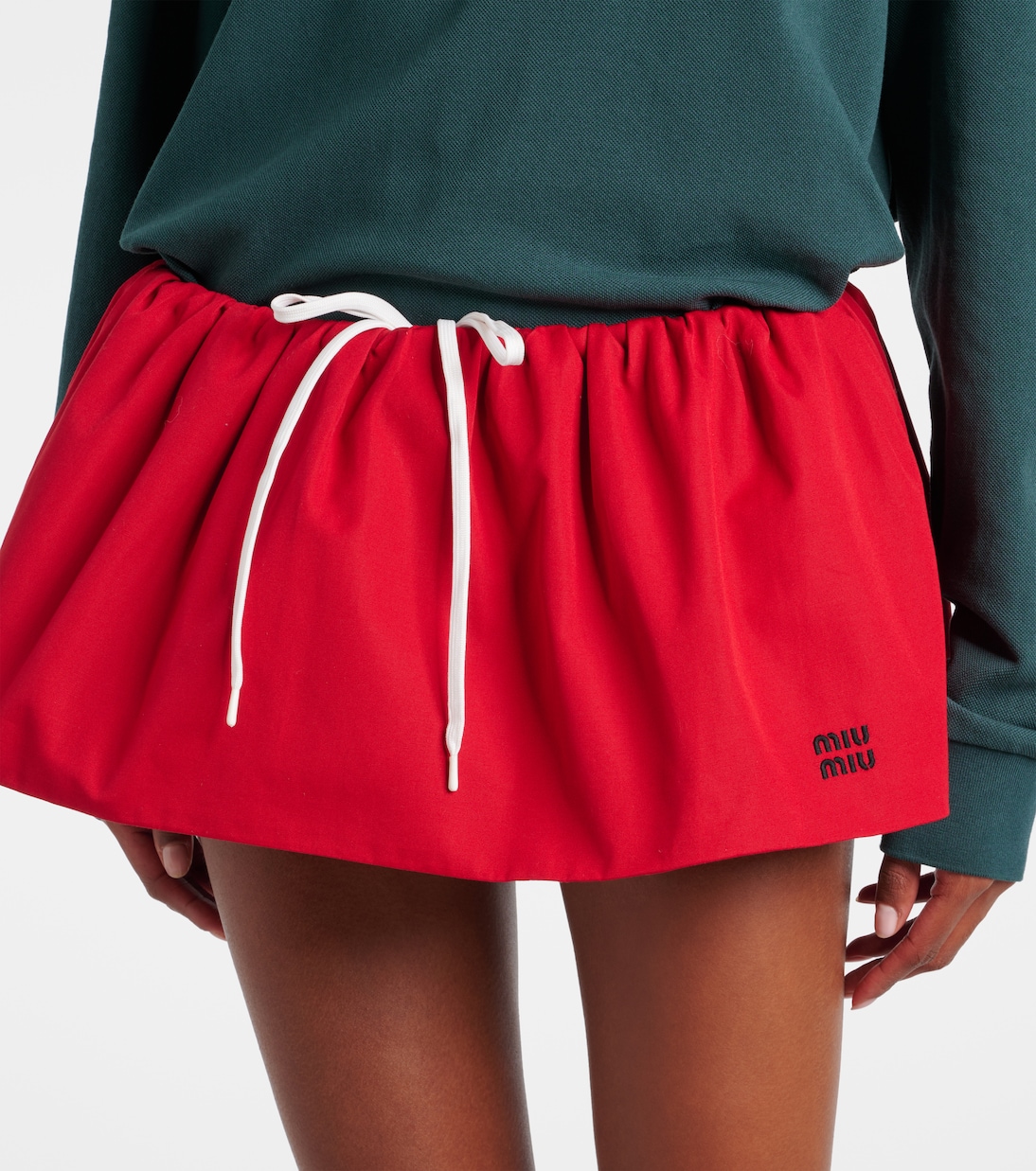 Gathered cotton poplin miniskirt | Miu Miu